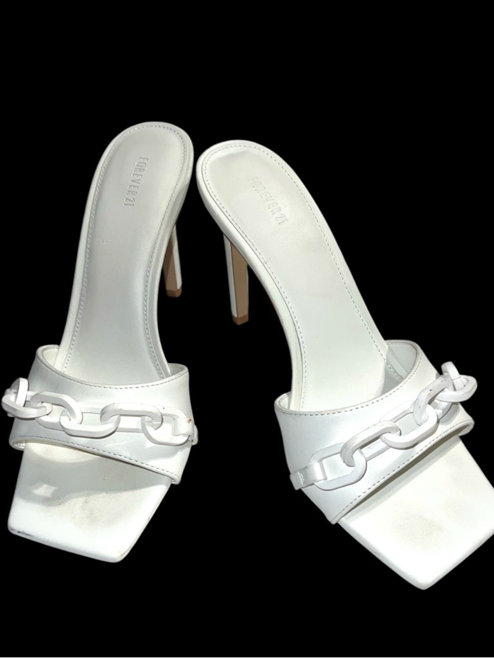 Forever 21 White Chain-Trim High Heel Slide Mules - Picture 2 of 12